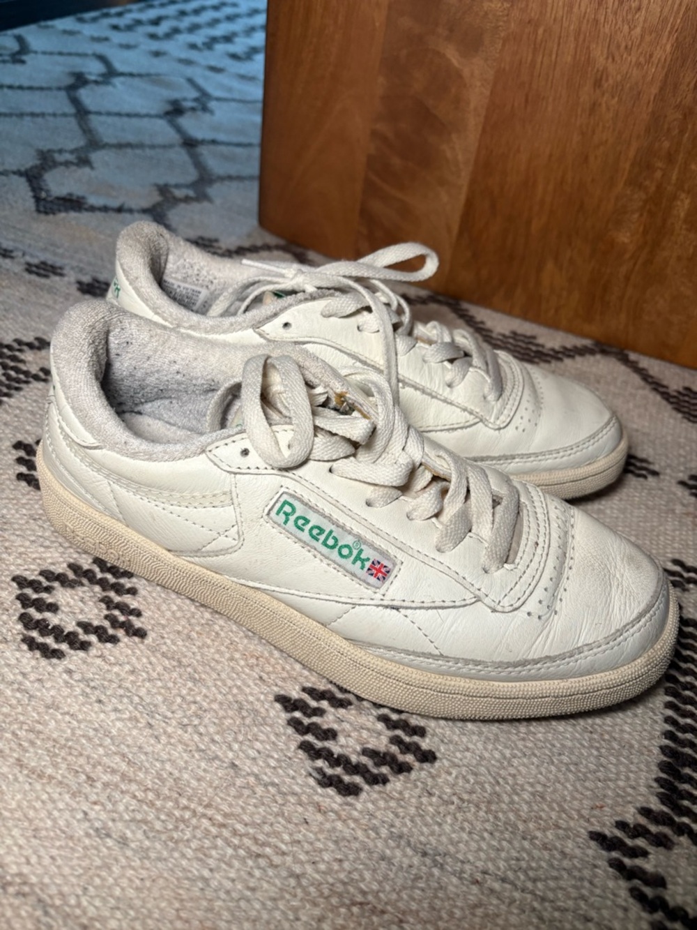 Reebok White Leather Low-Top Women's Athletic Sneakers with Green Logo